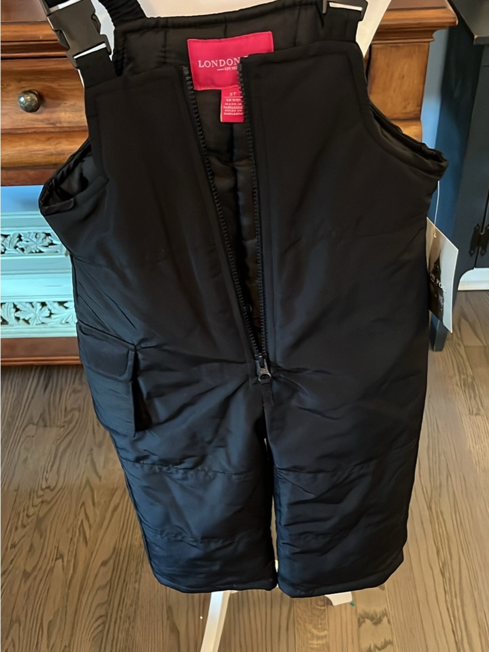 London Fog Toddlers Black Puffer Snow Bib Pants with Adjustable Straps